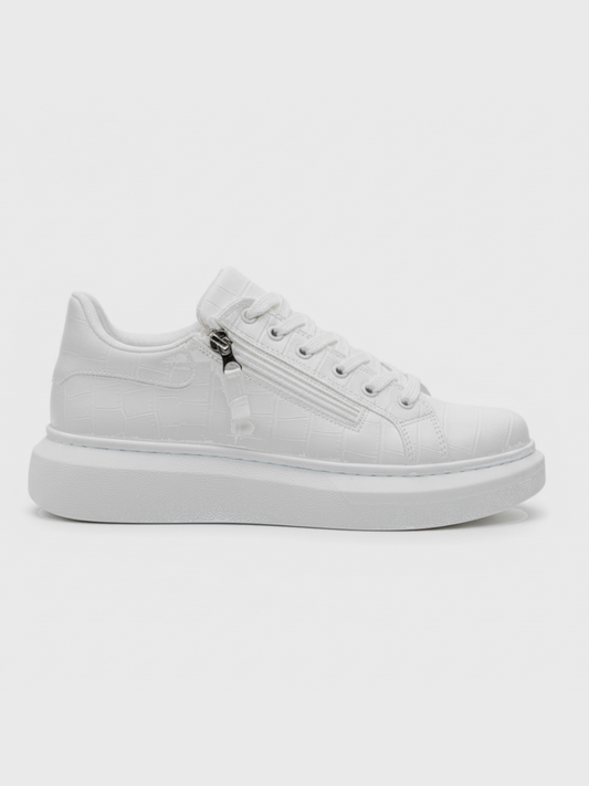 Apollo Moda Men's Altair Blanco all-white elevating sneaker with side zipper, main product photo
