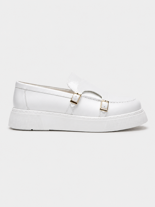 Apollo Moda Men's Zion Pristine Purity white dual-buckle platform loafer, main product photo