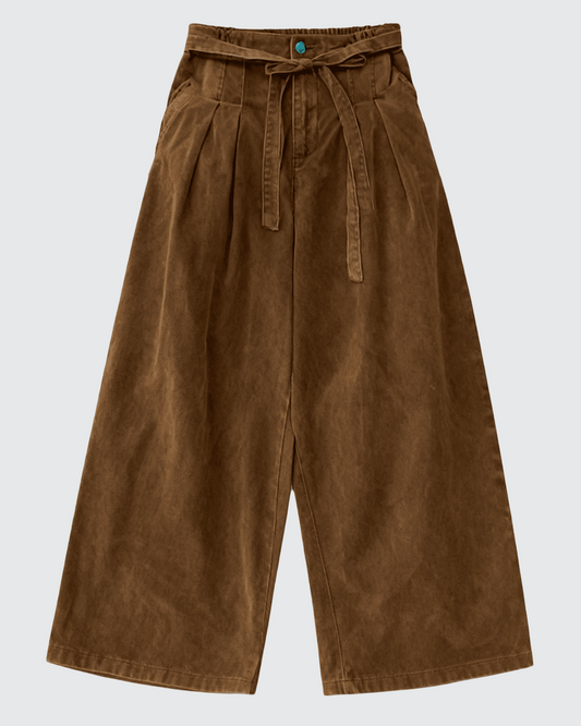 Washed Pleated Balloon Wide-Leg Denim Jeans with Strap Detail