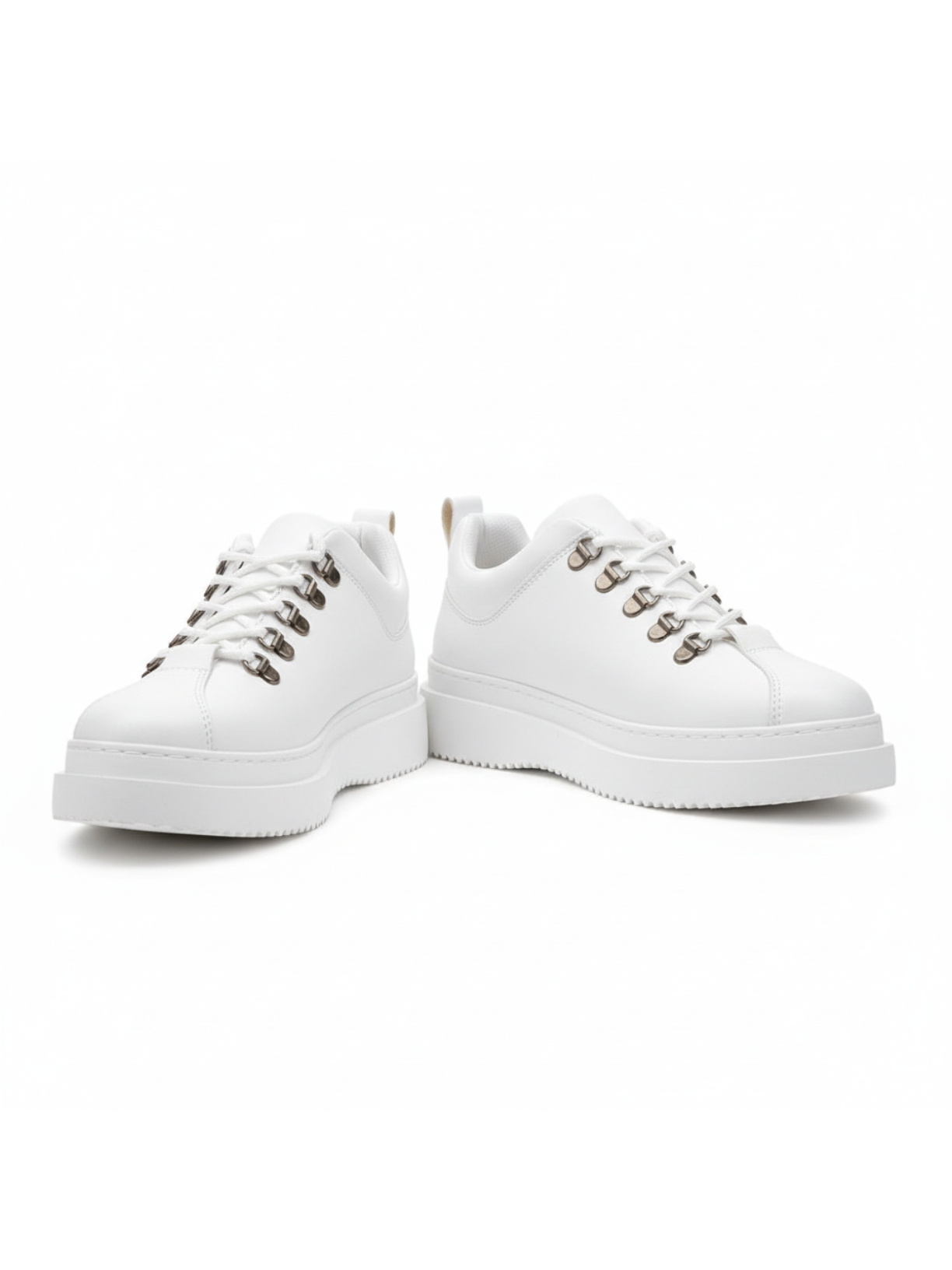 Atlas Frost white sneaker with metal hiking eyelets by Apollo Moda, third angle
