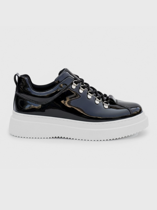 Apollo Moda Men's Atlas Mirror patent black sneaker with hiking eyelets, main product photo