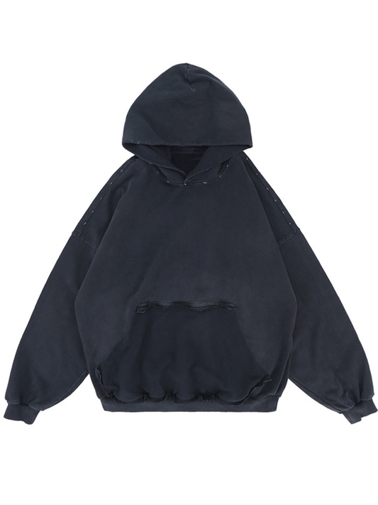 Reverse Pocket Design Distressed Hoodie