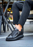 Men's Aether Onyx patent black crocodile-textured low-top sneaker by Apollo Moda, fifth angle