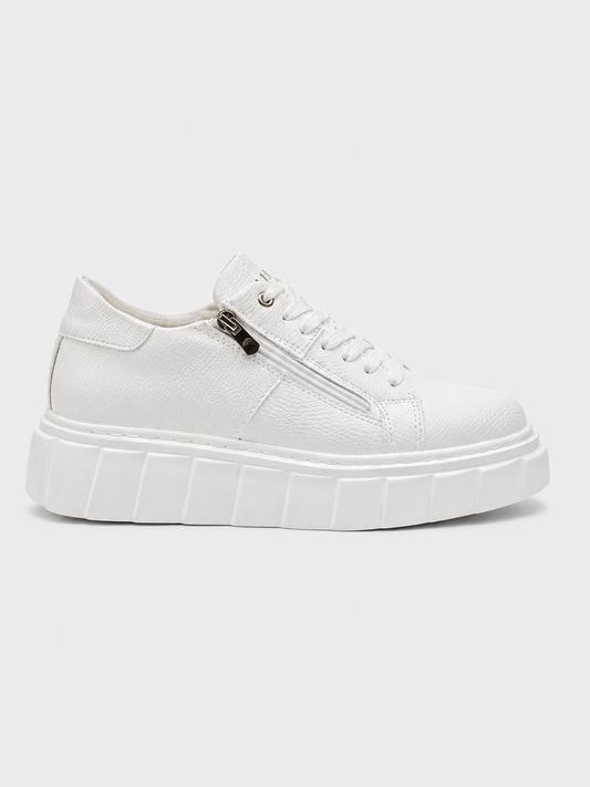 Apollo Moda Men's Aether Blanc white crocodile-textured sneaker with side zipper, main product photo