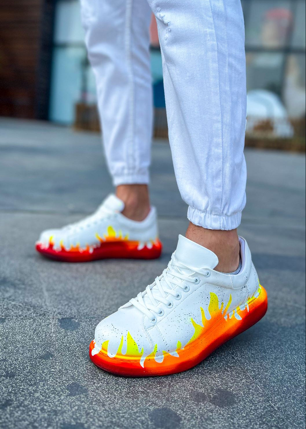 Kinetic Vibe Fusion Pulse flame-painted custom sneaker by Apollo Moda, fifth angle