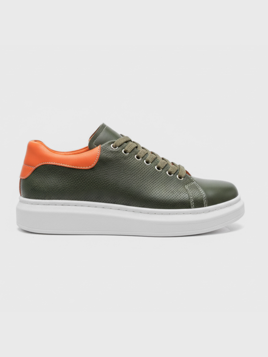 Apollo Moda Men's Pluto Olive green leather casual sneaker with chunky sole, main product photo