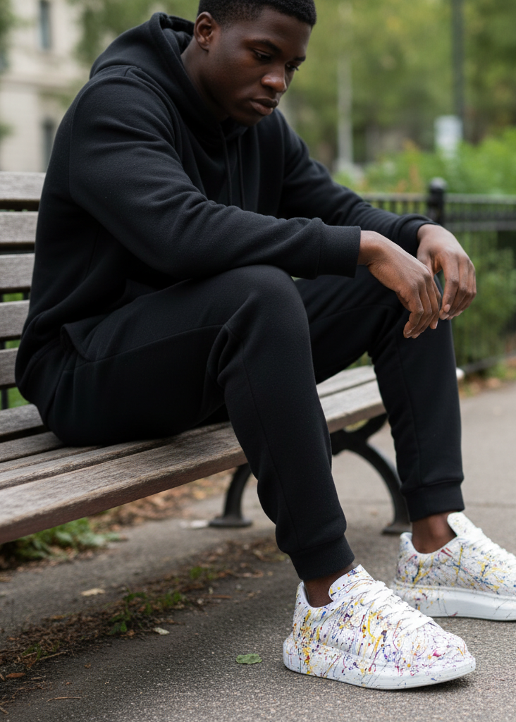 Porto Motion multicolor splatter custom sneaker by Apollo Moda, fifth angle