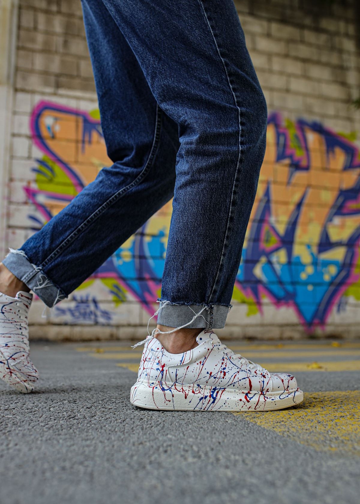 Porto Vibe white splatter custom sneaker by Apollo Moda, sixth angle