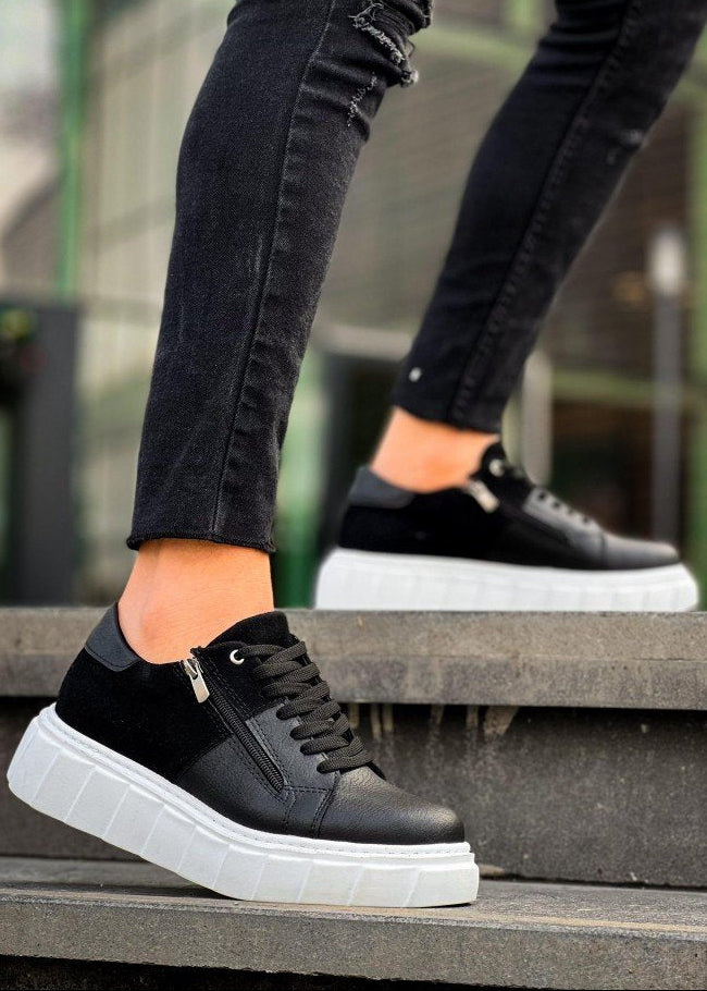 Altair Eclipse black elevating sneaker with side zipper by Apollo Moda, sixth angle